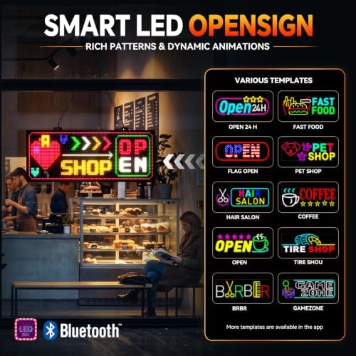 Rayhome Dual Row LED Open Sign, 29"x12" Colorful Huge Bright Advertising Open Signs for Business, Programmable Electric Scrolling Display with Remote for Business Store Bar Hotel - Image 2