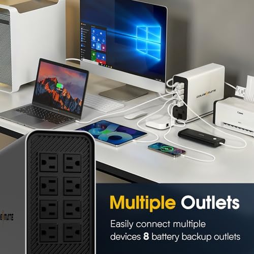GOLDENMATE 1000VA/800W Lithium UPS Battery Backup & Surge Protector, White - Image 6