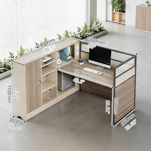 Modern Office Cubicle Workstation Desk with Tempered Glass Privacy Panels, USB Charging Hub & Cable Management,Multi-Person Modular Computer Desk for Commercial Office (D-Right, One Person) - Image 2