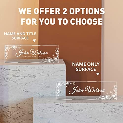 Personalized Desk Name Plate, Custom Acrylic Glass Name Plates for Desks, Office Desk Decor Nameplate, Desk Accessories, Teacher Boss Coworkers Employee Appreciation Gift (Engraved Flower 3) - Image 3