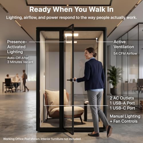 Uncaged Ergonomics Working Office Pod, 1-Person Acoustic Office Phone Booth with Ventilation, LED Lighting and Power, Black - Image 7