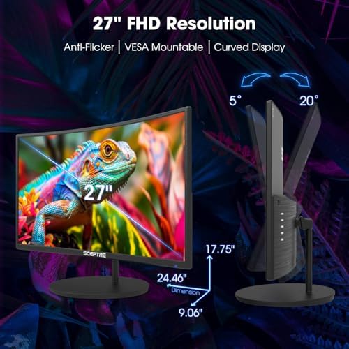 New! Sceptre Curved 27-inch Gaming Monitor 100Hz 1080p R1500 98% sRGB HDMI x2 VGA Build-in Speakers, VESA Wall Mount Machine Black 2026 (C275W-1920RN Series) - Image 6