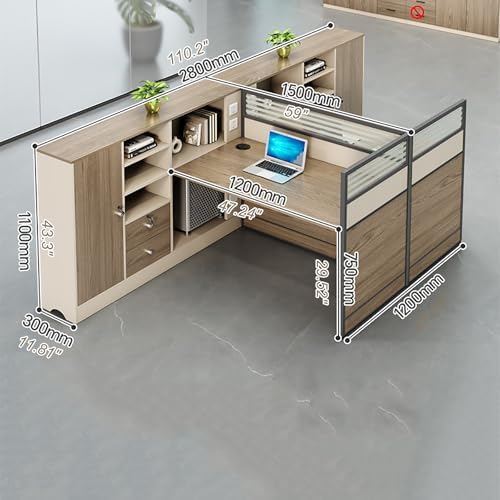 Modern Office Cubicle Workstation Desk with Tempered Glass Privacy Panels, USB Charging Hub & Cable Management,Multi-Person Modular Computer Desk for Commercial Office (C-Left, Two Person-T) - Image 2