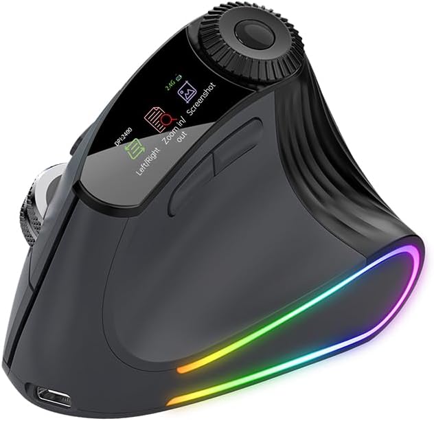 Ergonomic Vertical Mouse Wireless, Rechargeable Bluetooth Ultra-Fast Scrolling 4800 DPI Ergo Mouse, 2.4G Quiet Clicks 6 Buttons RGB Optical Mice, 3 Multi-Device Connectivity for Mac, Laptop by WirelessMouse-DIYFashionable