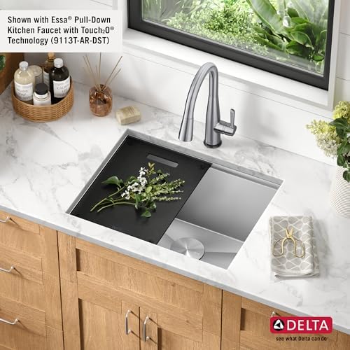 DELTA FAUCET Rivet 24-inch Workstation Laundry Utility Kitchen Sink Undermount 16 Gauge Stainless Steel Single Bowl with WorkFlow Ledge and a Kit of 5 Accessories, 95B9031-24SL-SS - Image 2