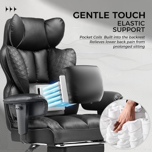 COMHOMA Big and Tall Office Chair Heavy Duty Wide Ergonomic Gaming Chair with Deluxe Embossing Leather with Foot Rest 145°Reclining Adjustable Armrests Pocket Spring Back Support and Without Pillow - Image 4