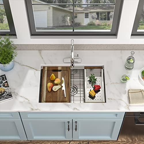 27 Undermount Kitchen Sink - Fulorni 27"x19" Kitchen Sink Ledge Workstation Under Counter 16 Gauge 304 Stainless Steel Single Bowl Basin - Image 4