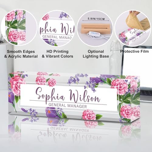 Personalized Name Plate for Desk Custom Desk Name Plate Acrylic Office Desk Accessories Decor for Women Teacher Nurse Boss Employee Appreciation Gifts for Mother Pink Floral Name Plates - Image 5