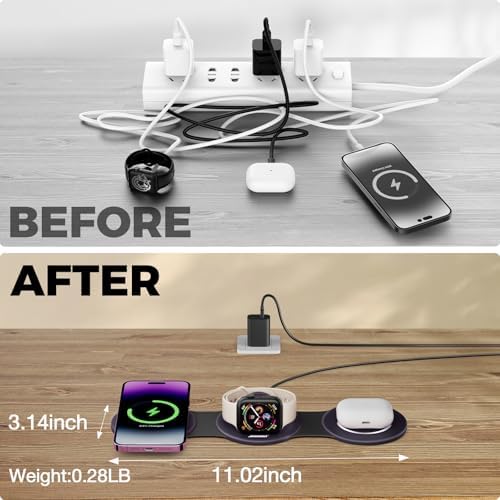 HICOBER 3-in-1 Wireless Charging Station for iPhone, Watch, AirPods, Purple - Image 4