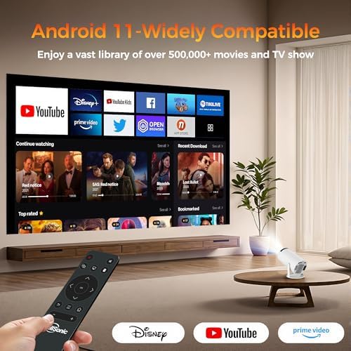 Mini Projector Support 1080P, 200 Ansi Home Movie Projector Portable Projector with Wifi and Bluetooth, Automatic Keystone Correction, 180°Rotatable, Compatible with HDMI USB PC Laptop - Image 2