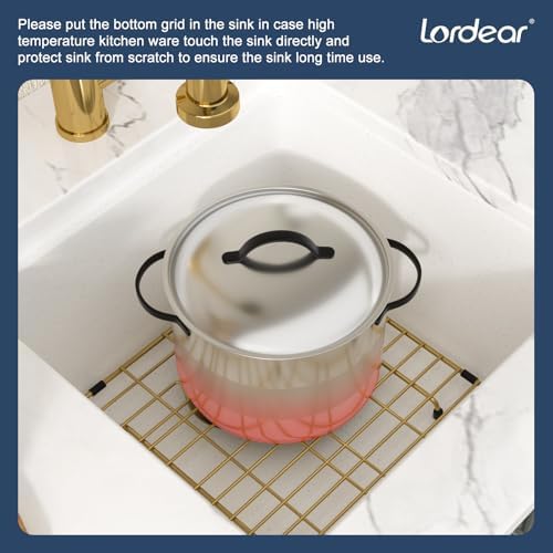 Lordear 18 Inch White Kitchen Sink Granite Composite Undermount Bar Workstation 18x18 White Quartz Sinks Under Counter Single Bowl with Classic Gold Accessories - Image 6