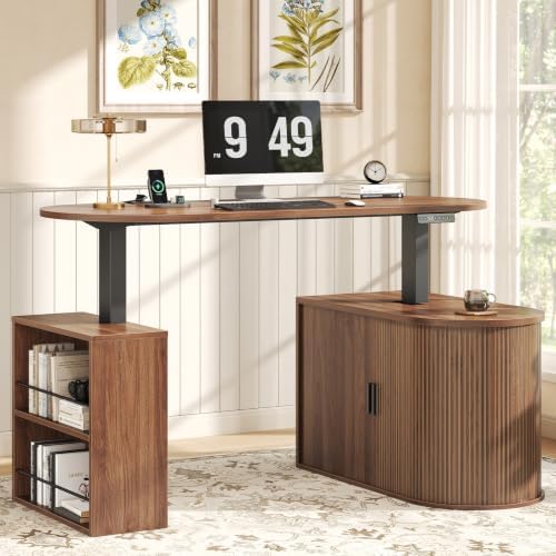 HSH Electric Standing Desk with Storage Cabinet Walnut 60" Home Office Desk by HOMESWEETHOME