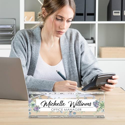 Personalized Name Plate for Desk, Custom Desk Name Plate, Acrylic Name Plate Office Desk Accessories, Personalized Office Gifts for Coworkers Teachers, Employee Appreciation Gifts (A-Never Wither) - Image 6