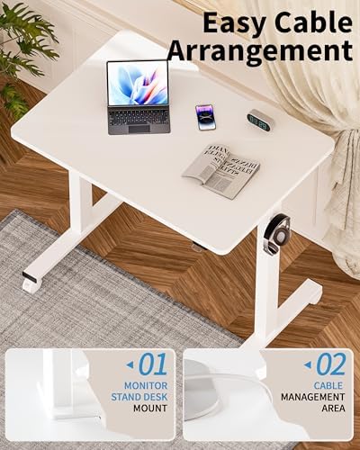 Okin Small Electric Standing Desk, 36" x 24" Whole Piece Height Adjustable Desk, White Sit to Stand Computer Workstation with Wheels for Home Office - Image 7