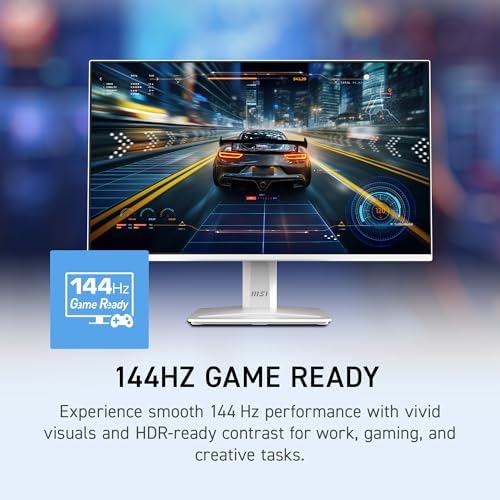 msi PRO MP243W E14 24-inch IPS 1920 x 1080 (FHD) Computer Monitor, 144Hz, Adaptive-Sync, HDR Ready, HDMI, Display Port, VESA Mountable, Tilt, 4-Side Slim Bezel, 1ms, White - Image 3