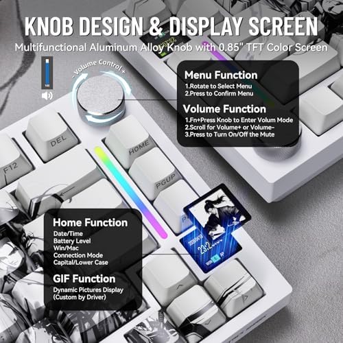 MAMBASNAKE Attack Shark X820 Ultra Wireless Mechanical Keyboard with TFT Smart Display&Knob,75% Bluetooth/2.4GHz/USB-C Keyboard,Gasket-Mounted Linear Switch with Coiled Cable,for Win/Mac, Ink Samurai - Image 6