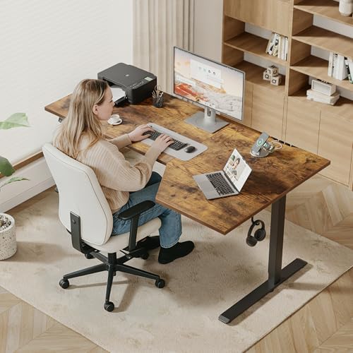 Klicelor L Shaped Standing Desk 55 x 31.5 Inch, Electric Height Adjustable Corner Desk for Home Office Workstation, Ergonomic Sit Stand Computer Table with Memory Controller, Rustic Brown - Image 2