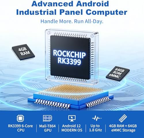 15.6" All-in-One Industrial Panel PC, Android 12 Fanless Tablet RK3399 4GB RAM/64GB ROM, Rugged Embedded Touchscreen Computer 1920 * 1080 IPS，WiFi 5 Bluetooth 4.2 for Automation/Kiosk/Bar/Warehouse - Image 6