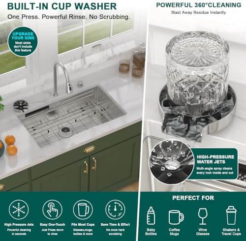 32x19" Undermount Kitchen Sink with Faucet, SS304 Waterfall Sink - Image 7