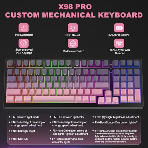 X98 PRO Wireless Mechanical Keyboard,Hot Swappable Custom Keyboard with Number Pad,Linear Switches,Tri-Mode BT5.0/2.4GHz/USB-C,RGB Backlit Computer Gaming Keyboards for Win/Mac/PC - Image 6