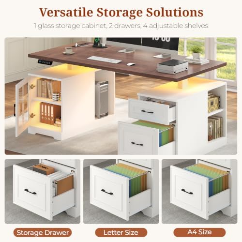 UPOSOJA 63" Farmhouse Electric Standing Desk with Drawers, Storage Shelves - Image 6