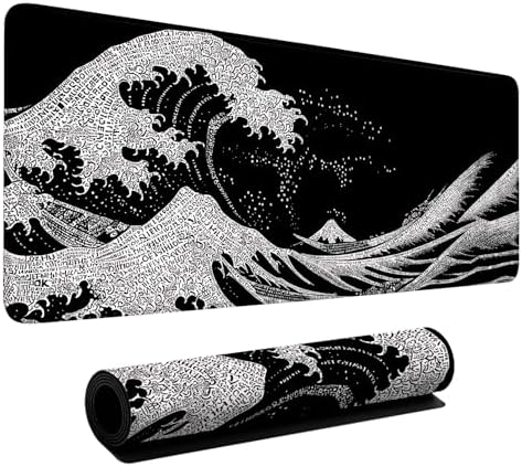 Black Waves Gaming Mouse Pad 35.4"x15.7" Large Extended Pad Desk Mat Anti-Slip Rubber Base & Durable Stitched Edges for Gamers Smooth Mouse Pad Writing Surface for Desk Office/Home by LEIWEIHOPE