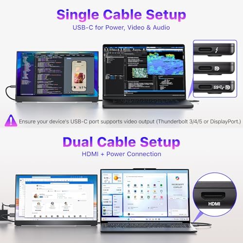 VisionOwl Portable Monitor for Laptop, IPS USB-C HDMI Travel Second Monitor for MacBook Pro Air, PC, PS5, Xbox, Portable Second Screen, Built-in Kickstand, Speakers, VESA Mountable, 15.6 Inch - Image 5