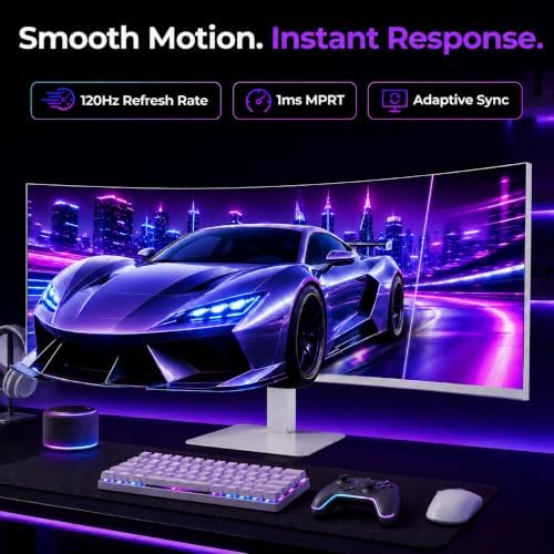 Deco Gear 49" Curved Ultrawide 5K Gaming Monitor, 32:9, 120 Hz, 101% NTSC 100% sRGB, USB-C 65W, Adjustable, Home Office and Entertainment Workstation - Exclusive White Edition - Image 6