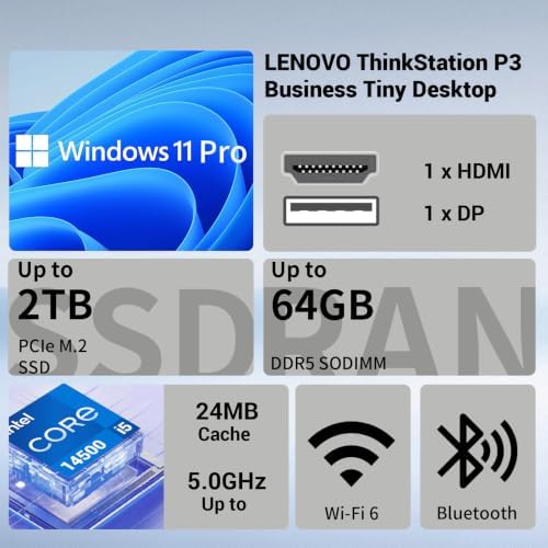 Lenovo ThinkStation P3 Intel Core i5-14500 14-Core Business Mini Desktop - Image 2