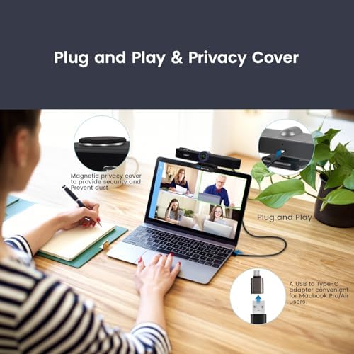 TONGVEO AI Auto-Tracking 4K Webcam with Microphones and Speaker, 5X Digital Zoom Webcam 4K Adjustable Field of View Remote Control Works with Microsoft Teams, Zoom, Google Meet, PC Mac Laptop - Image 6