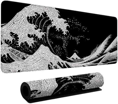 Black Waves Gaming Mouse Pad 31.5"x11.8" Large Extended Pad Desk Mat Anti-Slip Rubber Base & Durable Stitched Edges for Gamers Smooth Mouse Pad Writing Surface for Desk Office/Home by LEIWEIHOPE