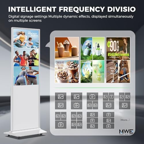 JIYANG 49 Inch Touchscreen Digital Signage Display Kiosk, Indoor Floor Standing LCD Advertising Display with Android Media Player, HDMI/USB/WiFi Input Auto Split Screen(White) - Image 3