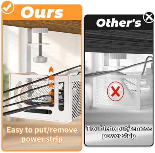 Under Desk Cable Management Tray, No Drill Steel Desk Cable Organizers, Wire Management Tray Cable Management Rack (24.4" Length-White) - Image 3