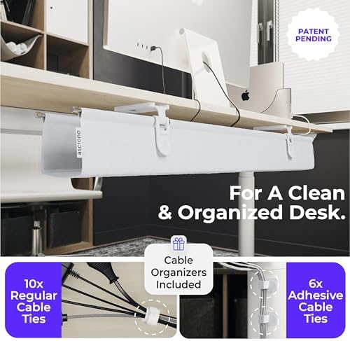 Ascrono Original Under Desk Cable Management Tray, White, 27.3" - Image 5