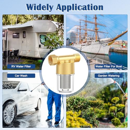 Brass Sediment Filter, Water Filter for Washer, Garden Hoses, Shower, Well Water, Traps Sand, Mud, Rust, 40 Micron, Inline, Reusable, BPA Free, 3/4" Male Thread + 3/4" Female Thread - Image 7