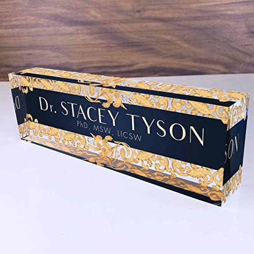 Artblox Office Desk Name Plate Personalized | Custom Name Plates For Desks | Leaf Gold Design On Clear Acrylic Glass | Cute Office Desk Accessories Customized Gifts - (8" x 2.5") by Artblox