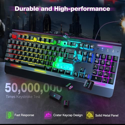 TECKNET Wired Gaming Keyboard, RGB Backlit Keyboard with Metal Panel Design - Image 4