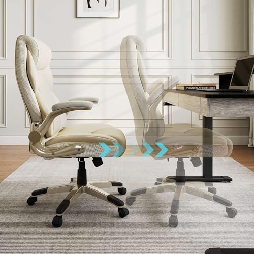 EUREKA ERGONOMIC Galene Executive Office Chair Flip Up Arm Rest, Ergonomic Desk Chair Faux Leather Computer Chair, High Back Office Chair with Headrest, Home Office Desk Chairs with Wheels, Beige - Image 7