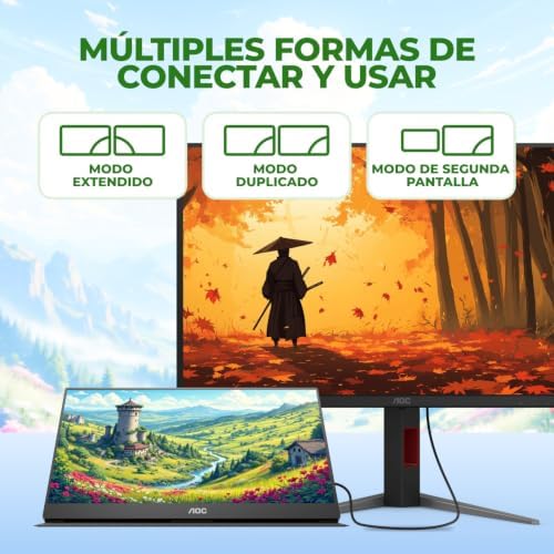 AOC 16" Portable Monitor FHD 60Hz USB-C IPS Ultra Slim Smart Cover 16T20 - Image 5