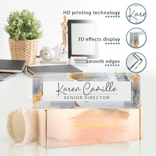Custom Office Name Plate for Desk - Name Plate Personalized Gifts for Coworkers, Boss, Teacher, Social Worker - Acrylic Office Desk Decor for Women Men - Employee Appreciation Gifts (grey gold) - Image 2