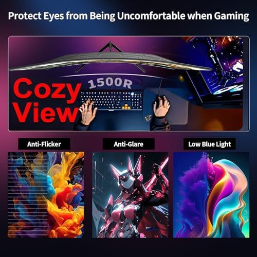 ZZA 32 Inch Curved Gaming Monitor 300Hz, QHD 1440p 2K Computer Monitor, 1ms (GTG) 1500R VA Panel, HDR10, AMD FreeSync Premium, Eye Care, Adjustable Stand, HDMI 2.1 & DP 1.4, for PC PS5 Xbox - Image 6