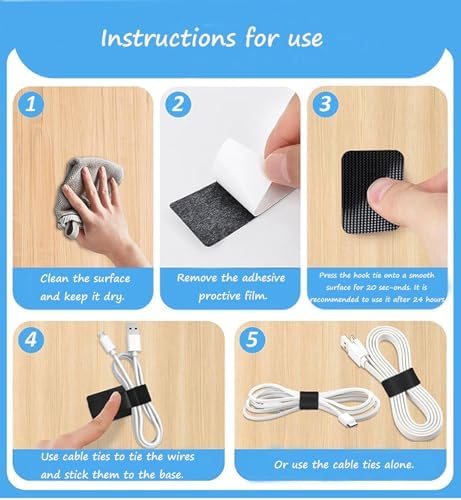 Under Desk Cable Management Kit: 20 Adhesive & 100 Zip Ties Black - Image 6
