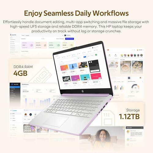 HP Stream 14" HD Student&Business Laptop with AI Copilot, Intel Processor N150, 4GB RAM, 1.12TB Storage (128GB UFS + 1TB Docking Station), 1 Year Office 365, 720p Webcam, Win 11, Lavender Purple - Image 3