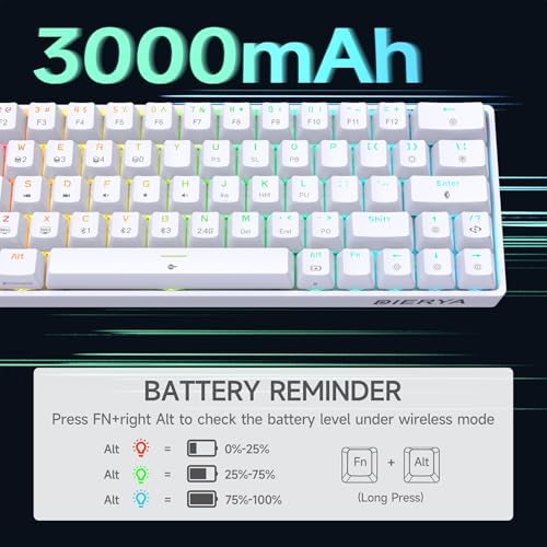 DIERYA DK63 60% Wireless Mechanical Gaming Keyboard | Bluetooth/2.4G/Wired | RGB Backlit Compact 63 Keys Mini Office Keyboard | with Red Switch | for Windows Laptop PC Gamer Typist-White - Image 5