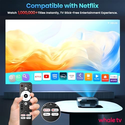 [Compatible with Netflix/High Brightness] Smart Projector with WiFi 6 and Bluetooth 5.3, 4K Outdoor Movie Projector with Prime Video/YouTube, Portable Proyector Compatible with HDMI/USB/iOS/Android - Image 4