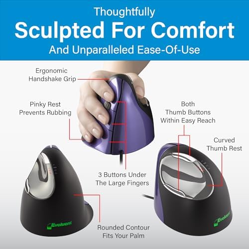 Evoluent – Inventor of The Vertical Mouse – VM4S Ergonomic Vertical Mouse Right Hand Small Wired USB, Sculpted for Comfort, Reduces Wrist Strain, 4 Speeds, 6 Customizable Buttons in Windows - Image 4
