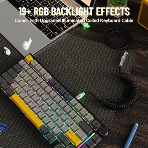 ATTACK SHARK X820 Ultra Wireless Mechanical Keyboard with TFT Smart Display&Knob,75% Bluetooth/2.4GHz/USB-C Wired Gaming Keyboard,Gasket-Mounted Linear Switch with Coiled Cable,for Win/Mac-Gray - Image 6