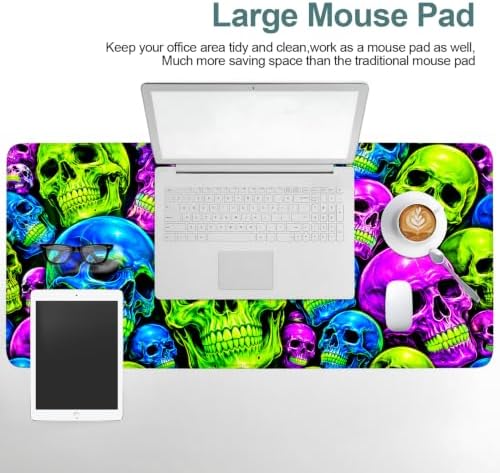 Halloween Colorful Skull Extended Gaming Mouse Pad 35.4"x15.7" Large Extended Pad Desk Mat Anti-Slip Rubber Base & Durable Stitched Edges for Gamers Smooth Mouse Pad Writing Surface - Image 7