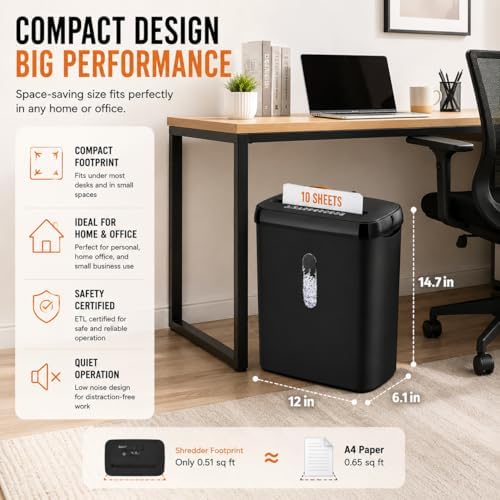 10-Sheet Strip Cut Paper Shredder with Jam Proof System, P-2 Security Level, 5-Minute Continuous Operation, 3.17 Gallon Capacity, Black - Image 7