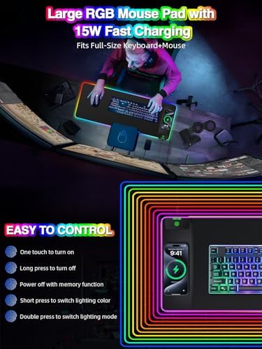 Magnetic Charging Mouse Pad, 31.5x11.81 Inch XL Gaming Mousepad, 11+5 RGB Lighting Modes, Home Office Large Desk Pad with Ultra-Smooth Surface, Non-Slip, Waterproof Keyboard Pad Classic Black Desk Mat - Image 2